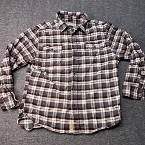 Jachs Flannel Shirt Mens Size Large Plaid Work Shirt Olive Green Burgundy